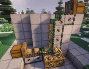 A basic example setup of Sticky Item Conveyors being used to transport items upwards.