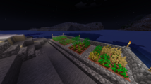 A garden of planters - a pottery block that causes the soil within to stay watered permanently. In the middle, this mod's signature crop, hemp, is growing.