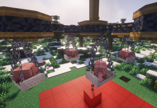 Armadillos going on a ride on a Chain Lift rotational system. Chain Lifts hanging from Chain Drives, the drives connected by iron chains, powered above the axle out of frame.