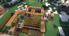 Top view of the crop farm. It is mostly automatic, operated by using the Lever on the bottom left for only a few seconds, which washes crops down to the hoppers to be collected, sends some fuel in for the Planter to replant seeds, and lets seeds go back into the Planter from the conveyor belts. In this rudimentary build, some fuel might get wasted as it finishes, but this is for starter and example purposes.