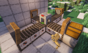 A Item Splitter is used here to split different seeds from the Item Filters placed on the left and right sides. Meanwhile, anything else (in this case regular Wheat Seeds) are coming out the front where the arrow points.